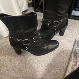 Harley-Davidson Black Heeled Boots with Silver Studs